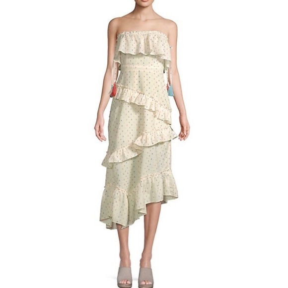 Red‎ Carter Asmae Strapless Midi Ruffle Cotton Dress Size XS